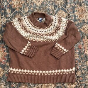 L.L. Bean Men's Brown and Cream Crewneck Sweater